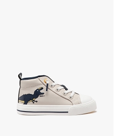 GEMO Baskets garçon en toile montante unies à lacets élastiques détail dinosaure Gris