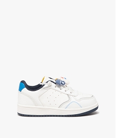GEMO Baskets garçon unies à lacets élastiques customisés blanc  bleu