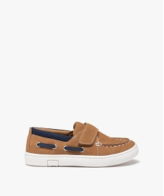 GEMO Chaussures bateau bébé garçon unies en suédine avec scratch marron standard