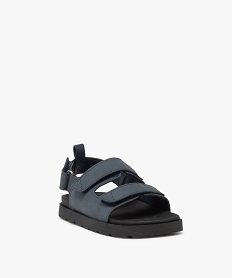 sandales garcon unies en suedine avec triple scratch bleu sandales et nu-piedsE447101_2