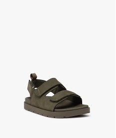 sandales garcon unies en suedine avec triple scratch vert sandales et nu-piedsE447201_2