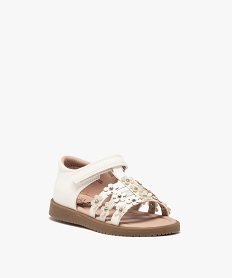 sandales fille unies a brides fleurs et a scratch blanc standardE449901_2
