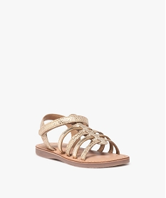 sandales fille en cuir uni a fines brides et avec scratch gold sandales et nu-piedsE450201_2