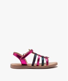 GEMO Sandales fille en cuir métallisé et à paillettes avec bride scratch rose vif
