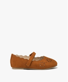 GEMO Ballerines fille unies à motifs ajourés et bride scratch Brun