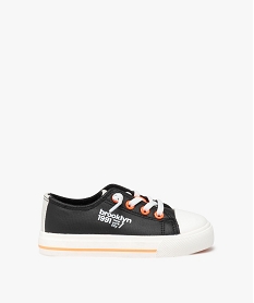 GEMO Baskets garçon en toile unie avec détails fluo et lacets élastiques noir vif
