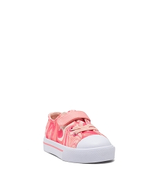baskets fille en toile delavee a scratch et a paillettes rose basketsE452001_2
