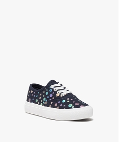 baskets fille en toile a motifs brillants avec lacets elastiques bleu basketsE452201_2