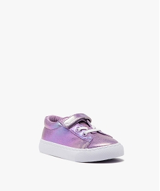 baskets fille unies dessus metallise avec scratch rose tennis en toileE454301_2