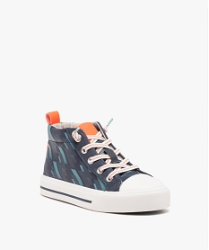 baskets garcon en toile montantes a lacets elastiques bleu basketsE454801_2