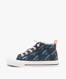 baskets garcon en toile montantes a lacets elastiques bleu basketsE454801_3