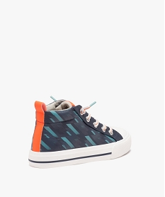 baskets garcon en toile montantes a lacets elastiques bleu basketsE454801_4