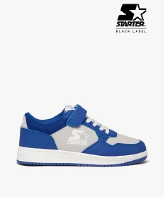 GEMO Baskets garçon bicolores à lacets et à scratch style rétro blanc  bleu