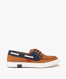 GEMO Chaussures bateau garçon en suédine et à lacets passants marron vif