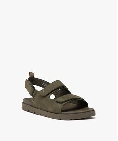 sandales garcon unies a trois scratch et semelle ton sur ton vert sandales et nu-piedsE459101_2