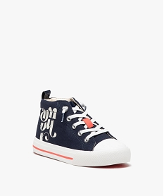 baskets fille en toile montante dessus uni a lacets elastiques bleu tennis en toileE461901_2