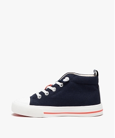 baskets fille en toile montante dessus uni a lacets elastiques bleu tennis en toileE461901_3