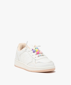 baskets fille unis a lacets elastiques fantaisie avec perles blanc basketsE463101_2