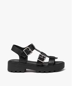 GEMO Sandales fille unies avec brides à boucle larges et semelle crantée noir standard
