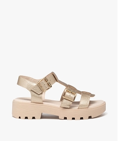 GEMO Sandales fille unies avec brides à boucle larges et semelle crantée gold