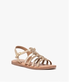 sandales fille en cuir uni effet metallise a multiples brides gold sandales et nu-piedsE464701_2