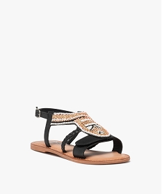 sandales fille unies avec dessus en perles fantaisie a scratch et bride a boucle noirE464901_2