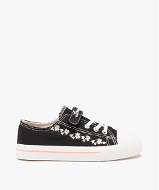 baskets fille en toile unie a scratch avec fleurs brodees noirE466801_1