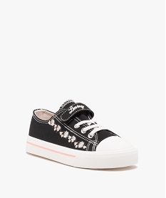 baskets fille en toile unie a scratch avec fleurs brodees noir standard tennis en toileE466801_2
