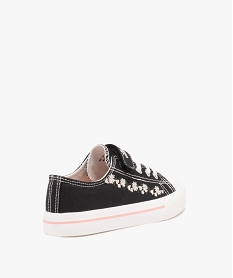 baskets fille en toile unie a scratch avec fleurs brodees noir standard tennis en toileE466801_4