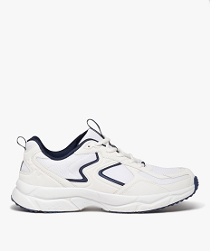 GEMO Baskets homme bicolores dessus en mesh blanc chine
