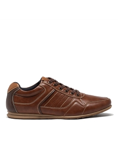 GEMO Baskets homme citadines à surpiqûres contrastées marron vif