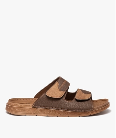 GEMO Sandales mules confort 2 brides scratch homme marron chine
