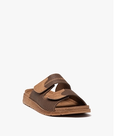 sandales mules confort 2 brides scratch homme marron chineE474401_2