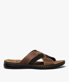 GEMO Mules homme avec brides croisées en cuir et surpiqûres fantaisie beige standard