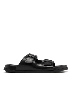 GEMO Mules homme avec larges brides en cuir et à boucle - Taneo noir vif