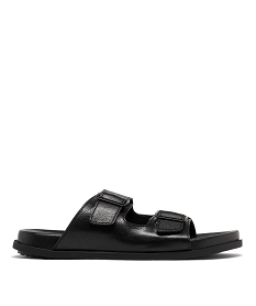 GEMO Mules homme avec larges brides en cuir et à boucle - Taneo Noir