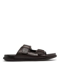 GEMO Mules homme avec larges brides en cuir et à boucle - Taneo marron standard