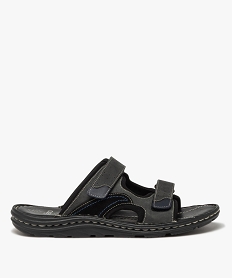 GEMO Mules homme dessus en cuir à larges brides à scratch noir vif