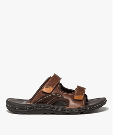 GEMO Mules homme dessus en cuir à larges brides à scratch marron chine
