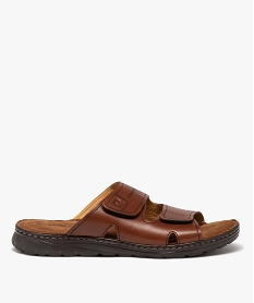 GEMO Mules homme unies en cuir avec double brides à scratch - Pierre Cardin D marron chine