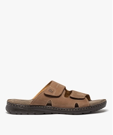 GEMO Mules homme unies en cuir avec double brides à scratch - Pierre Cardin D beige standard