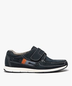 chaussures bateau homme confort dessus en cuir uni et a scratch bleuE476501_1