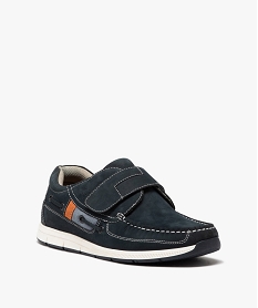 chaussures bateau homme confort dessus en cuir uni et a scratch bleu chaussures bateauE476501_2