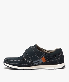 chaussures bateau homme confort dessus en cuir uni et a scratch bleu chaussures bateauE476501_3