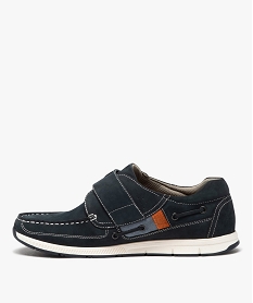 chaussures bateau homme confort dessus en cuir uni et a scratch bleuE476501_3