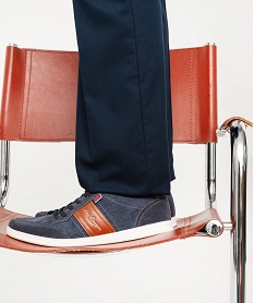 GEMO Baskets homme en toile basse style denim à bande contrastante - Lee Cooper bleu chine