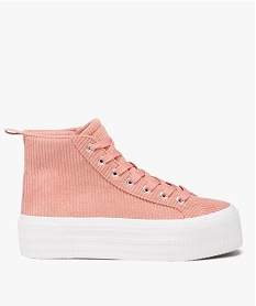 GEMO Baskets femme montantes unies en velours côtelé et à semelle compensée rose standard