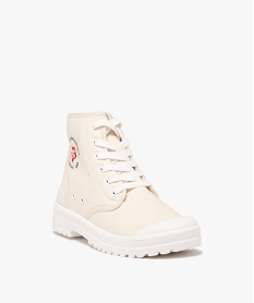 baskets femme en toile montante unie a semelle crantee avec detail brode beige baskets montantesE479001_2