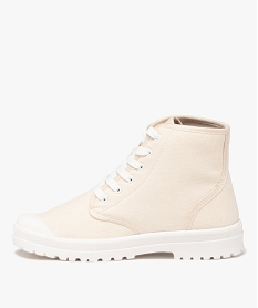 baskets femme en toile montante unie a semelle crantee avec detail brode beige baskets montantesE479001_3