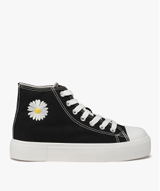 GEMO Baskets femme montantes en toile avec semelle compensée détail pâquerette noir standard
